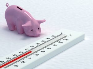 piggy bank indicating expensive heating costs